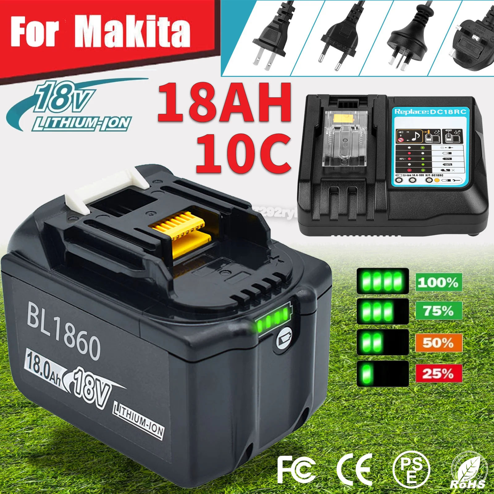 18V 10C Battery for Makita BL1860 BL1850B BL1850 BL1840 BL1830 Screwdriver Battery/Charger 18v Replacement Power Tool Batteries