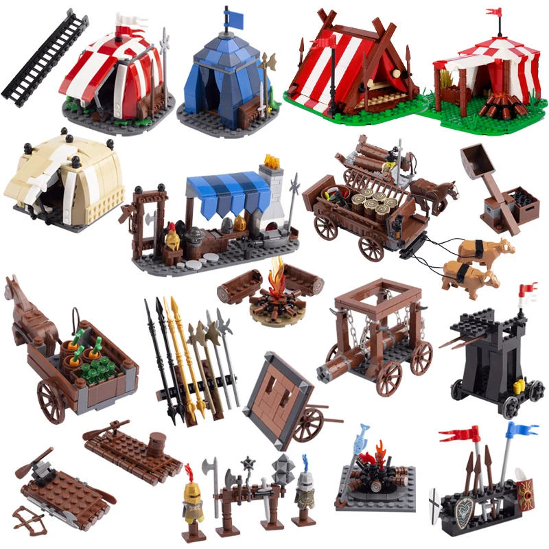 

Medieval Castle Knight Soldier Battlefield Building Blocks Military Army Tank Tent Bonfire Carriage Titanic Ship Bricks Kids Toy