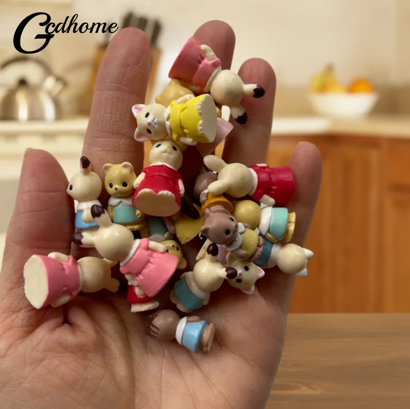 1PC Kawaii Forester Families Animal Figure Toy PVC Rabbit Doll Cat Bear Animal Model Toys For Kids Random Send Bulk Mini Toys