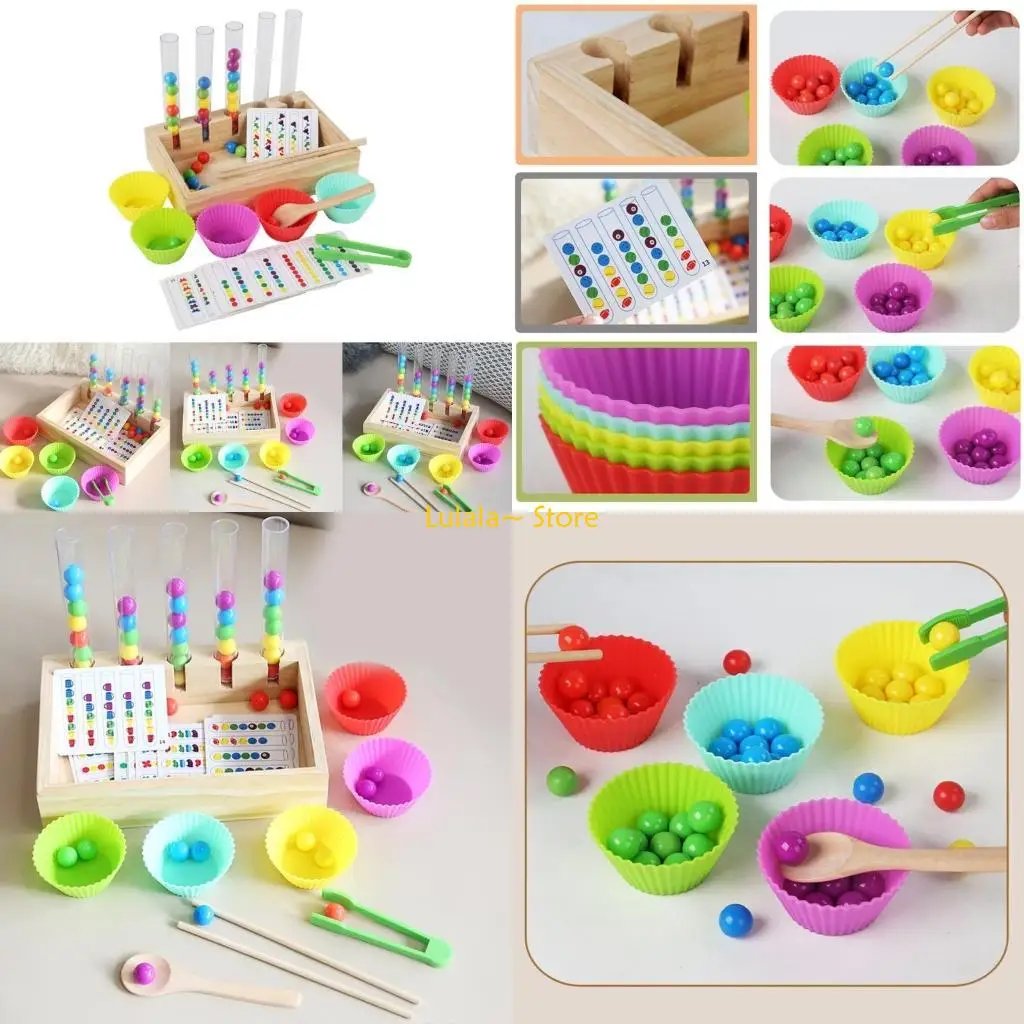 Juguete para contar cuentas madera Y4QA para niños pequeños, rompecabezas matemático clasificación por colores