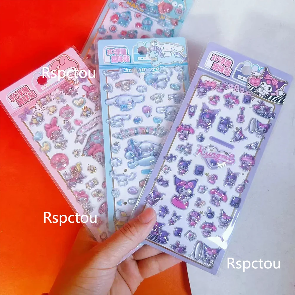 

4pcs Cute Crystal Sanrio Anime Relief Stickers 3D Kuromi My Melody Cinnamoroll Cartoon Sticker Helmet Suitcase Decoration Decals