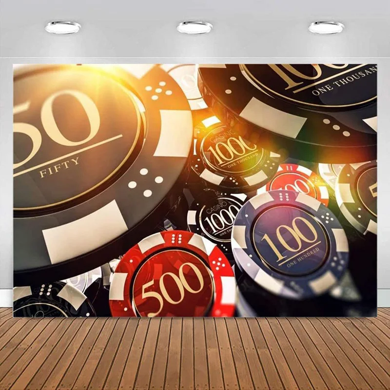 

Casino Chips Photography Backdrop Las Vegas Nevada Gambling House Chip Lucky Game Background Underground Bar Banner Decoration