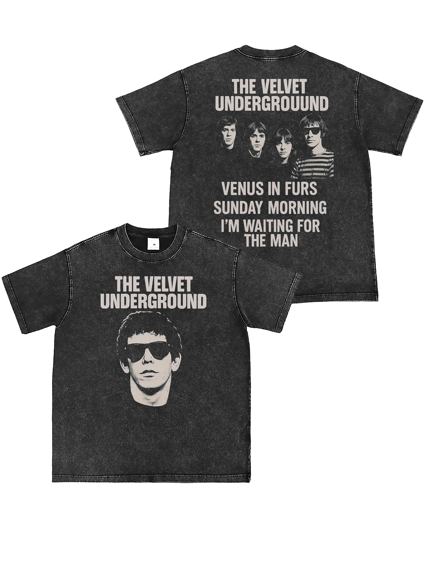 Digital Direct Spray Velvet Underground Band Vintage Washed American Street Punk Rock Short Sleeve T-Shirt Cotton Youth Summe...