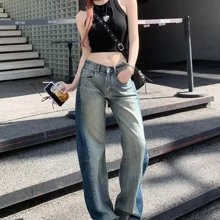 

2025 Women's Jeans High Waist Wide Leg Straight Denim Pants Loose Fit Drag Length Casual Year-Round Trousers