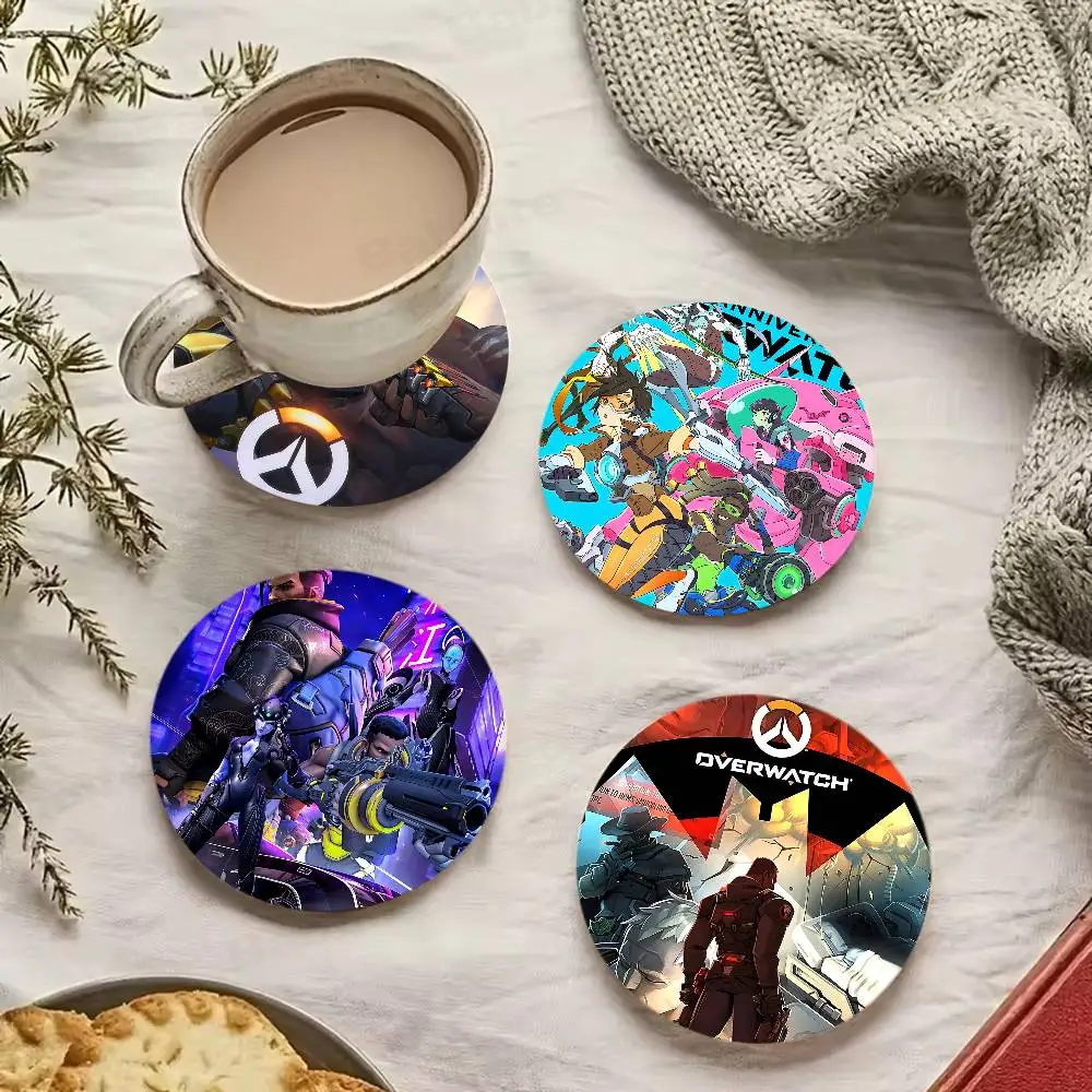 hot classic game O-OverwatchS Coasters Suitable for daily family gathering decoration, kitchen, anti-slip wooden coasters