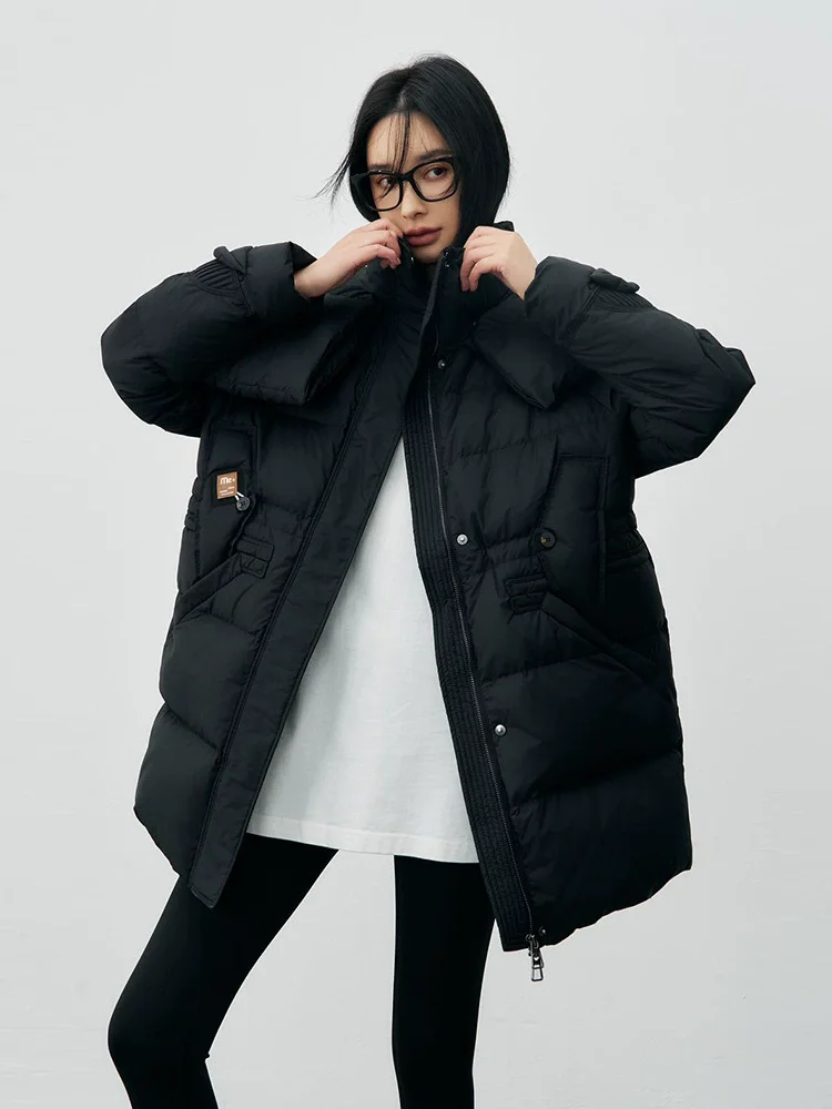 2025 Autumn/Winter New Detachable Hat Scarf Down Jacket Women's Medium Long 90 Duck Down High Quality