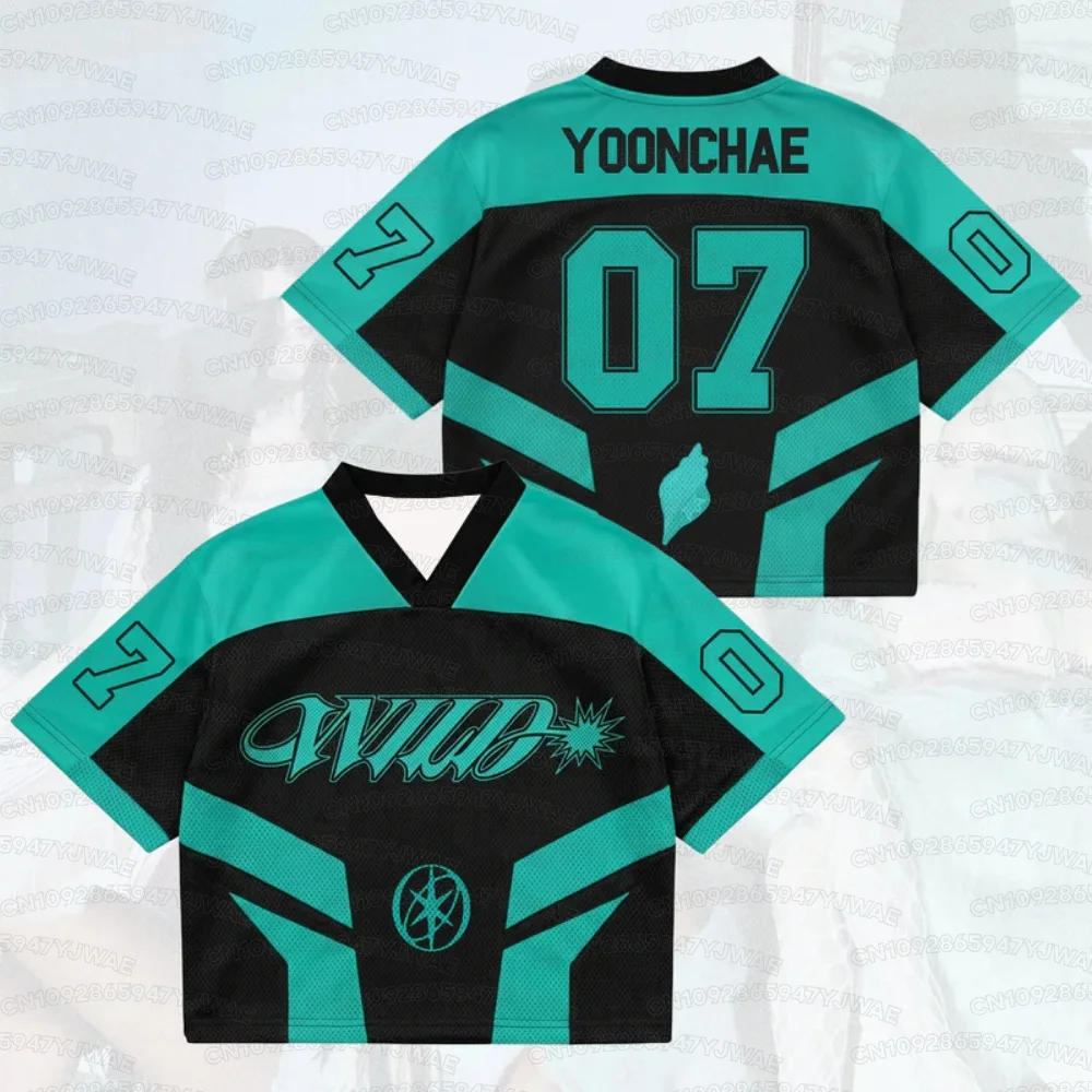 Family Replica Inspired Y2K Crop Sport Jersey, V‑Neck Teal Black Color Block, Quick‑Dry Polyester Top for Parent‑Kid Matching