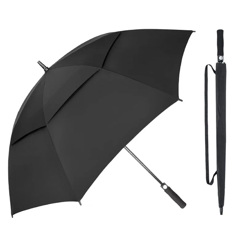 Automatic Double Layer Golf Umbrella  Long Handle Umbrella Extra Large 3-5 People Men\'s Business Burgundy Handle Umbrella