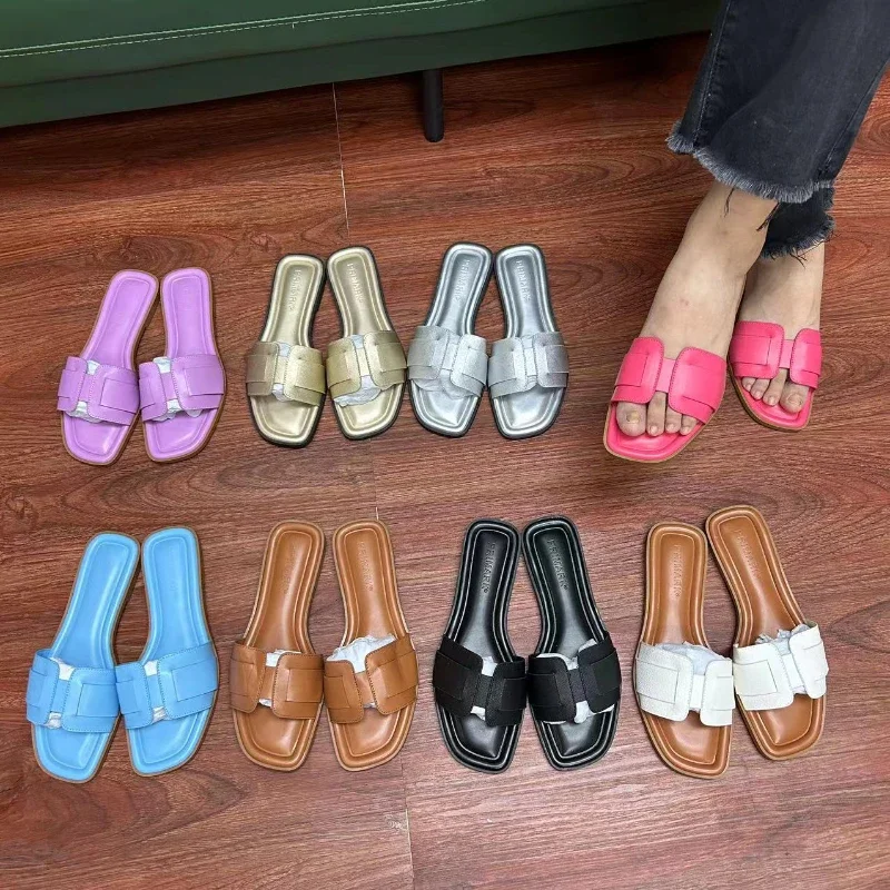 Brand Women\'s Slippers Flat Heels Transparent PVC 2024 Trendy Design Rivet Summer Shoes for Female Outside Ladies Slides