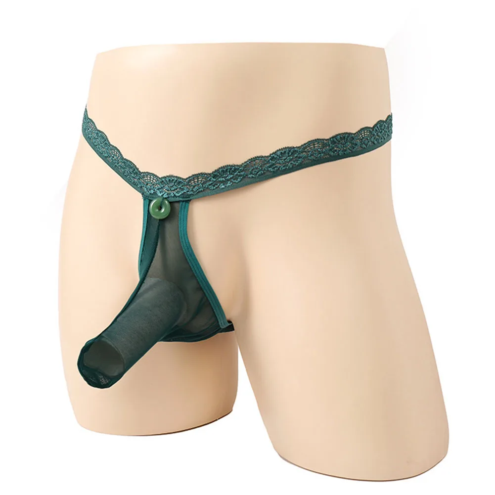 Open Butt G-string Male Elephant Trunk Panties Low Waist G-String T-Back Thong Mesh Brief Sexy Lingerie Gun Egg Separation