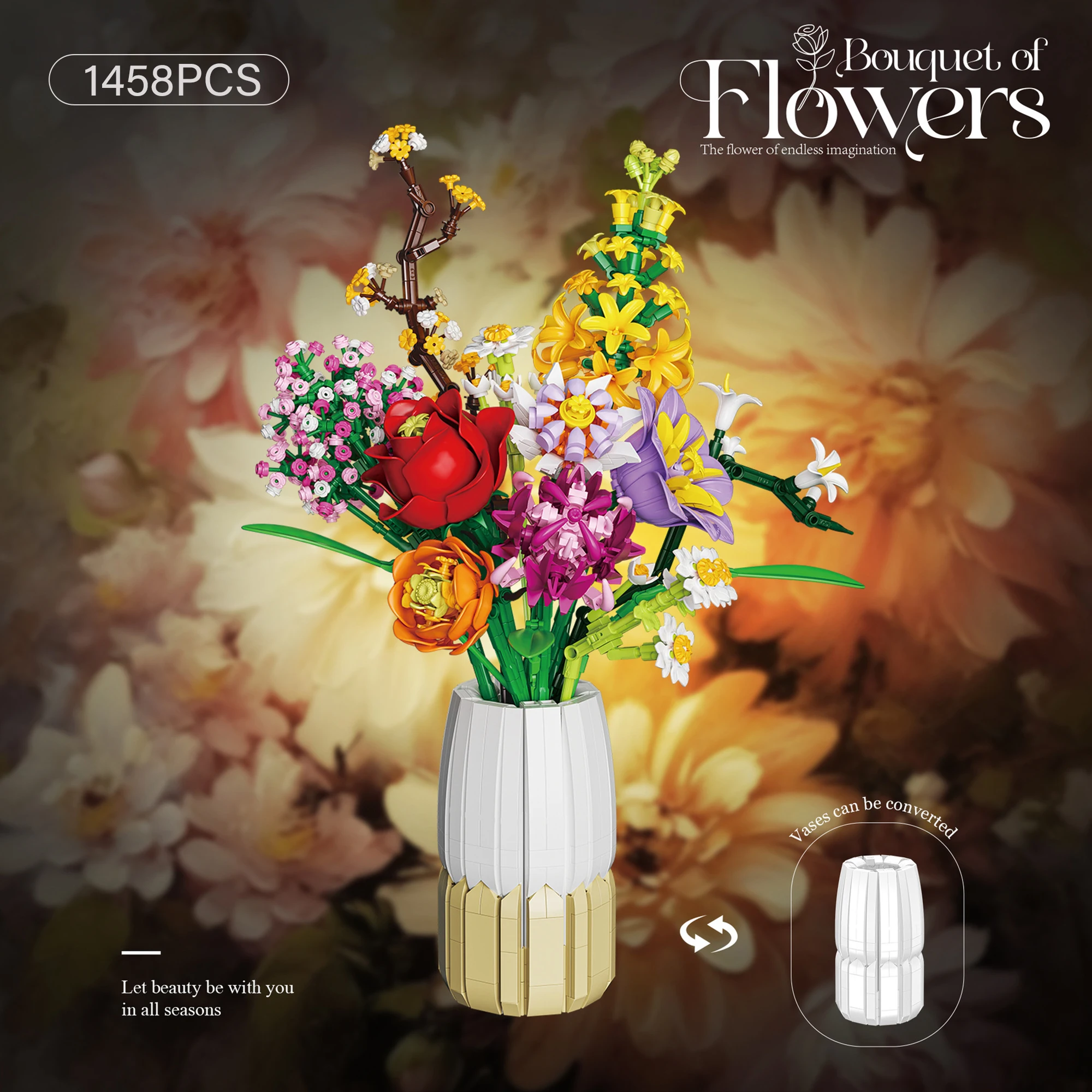 Summer Dusk Flower Building Blocks Bouquet Assembly Model Artificial Flower Desktop Decor Toy Gift