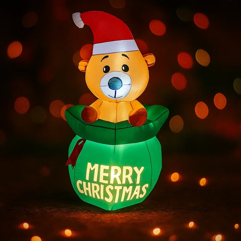Boneka Beruang Natal Tiup LED 4.92FT dengan Tas Hadiah, Dekorasi Halaman Natal, Perlengkapan Natal, Dekorasi Rumah, Ornamen, Hadiah Natal