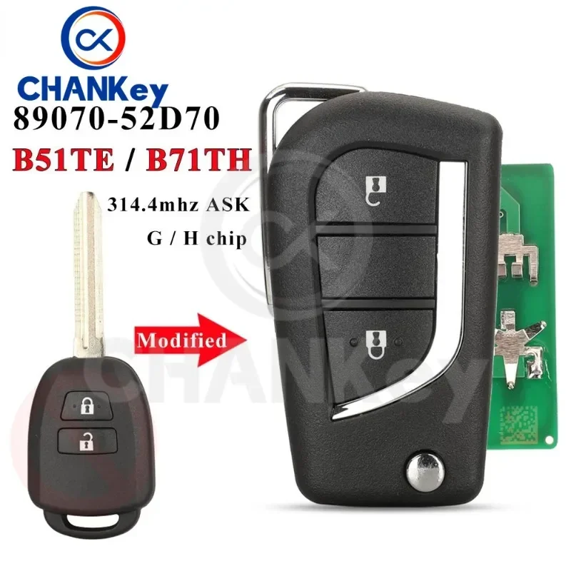 CHANKey 89070-52D70 Upgrade 314.4Mhz G / H Chip B51TE /B71TH Flip Remote Car Key FOB For Toyota Yaris 2012-2017 2BT US