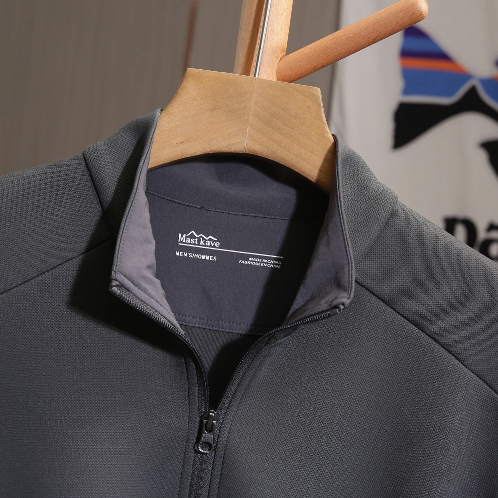

Double-Sided Knitted Spor Casual Jaet Stand Collar Windproof Polyester Fiber Men's Loose Fit Jaet Zipper Closure