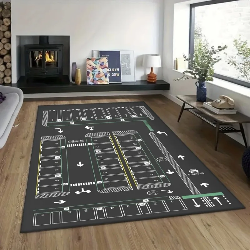 VIKAMA Cartoon Game Parking Area Rug Anti Slip Durable Game Floor Mat for Children's Room Bedroom Home Decor