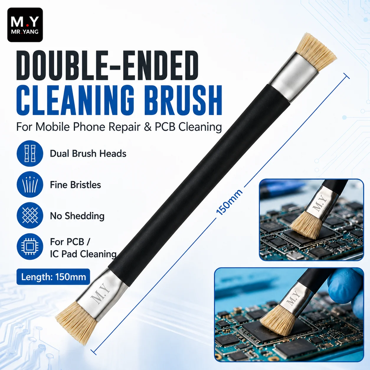 

YCS M.Y Double Ended Anti-static Brush PCB Mainboard Rework ESD Cleaning Brush for Phone Tablet Keyboard Repair Tools
