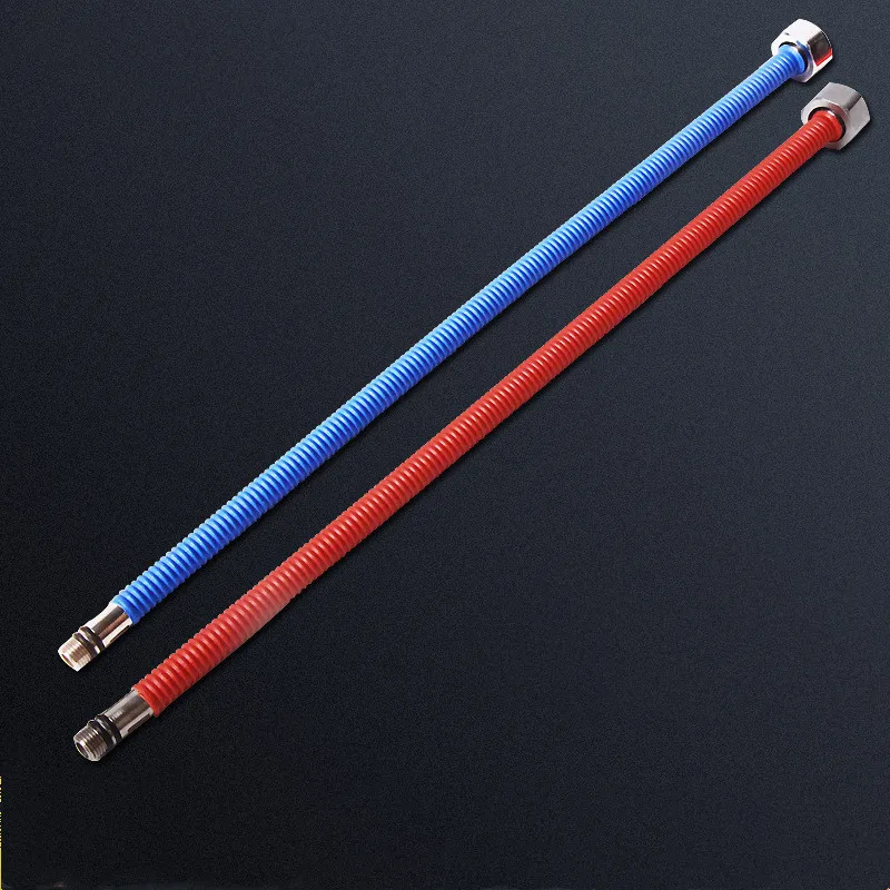 1/2'' 2pcs Red+Blue 304 Stainless Steel Faucet Weaved Corrugated Plumbing Hose Flexible Connection Pipe Standard Interface