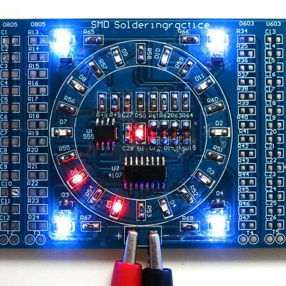 SMD NE555 CD4017 Rotating Flashing LED Components Soldering Practice Board Skill Electronic Circuit Training Suite DIY Kit