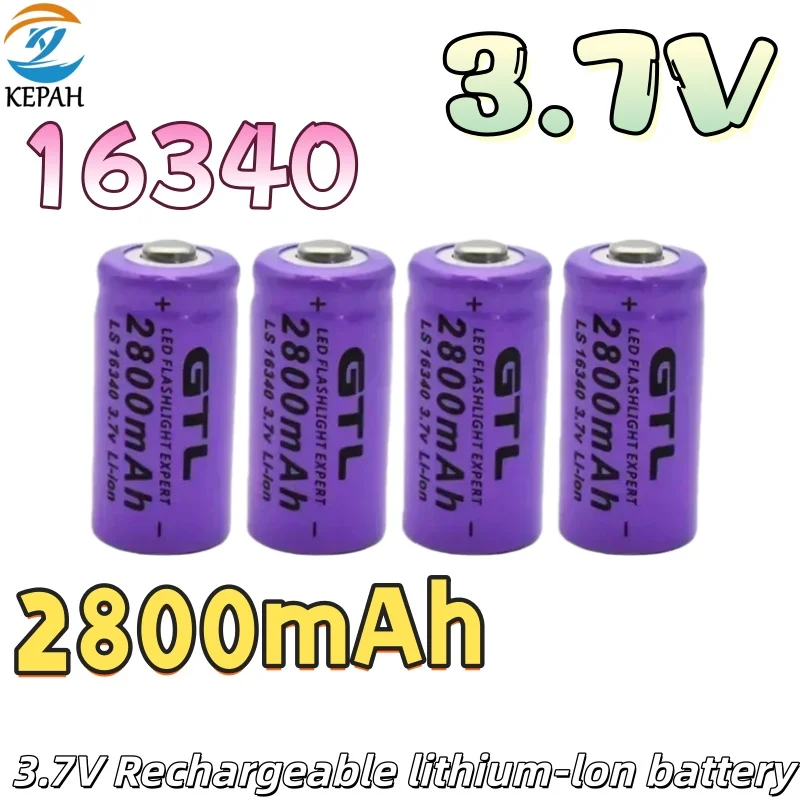 16340 Rechargeable Battery 3.7V 2800mAh Li-ion with Charger for LED Flashlights,Travel,Emergency Kits Low Self-Discharge