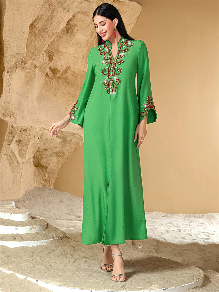 Ramadan Eid Green Abaya Damen Dubai Luxury Kaftan Muslim Evening Dress Abayas For Women Clothing Islam Robe Femme Musulmane
