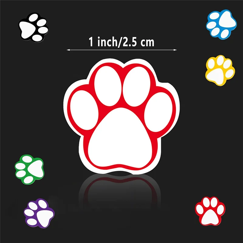 Pratique un rouleau de 500 pièces d'autocollants de patte colorés étiquettes de nom de patte de chien étiquettes autocollants empreinte de patte, 1 pouce (couleur mixte)