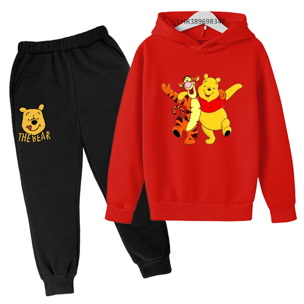 Children Hoodie Winnie the Pooh Cartoon Print Kids Set Sweatshirt +Pants Boys Girls Toddler age 3-12 Girls Clothes Pullover