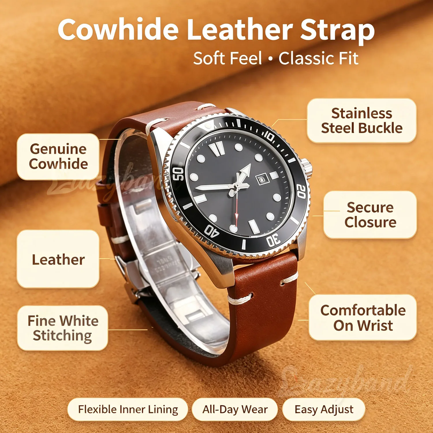 18mm 20mm 22mm Bracelet for Seiko Oil Wax Leather Watch Band for Omega Men Women Butterfly Buckle Stitching Cowhide Strap Brown