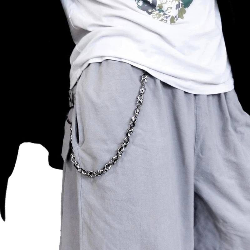 Heavy Strong Biker Wallet Chain Punk Skull-Head Chain Metal Keychain Clasp Chain