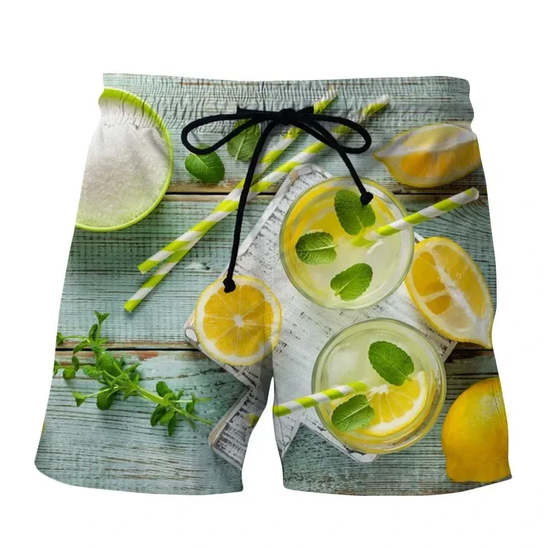 

New Hot Men's Shorts Beach Casual 3D Digital Print Outdoor Men's Fashionable Fruit Pattern Beach Pants Pocket Quick-dry Shorts