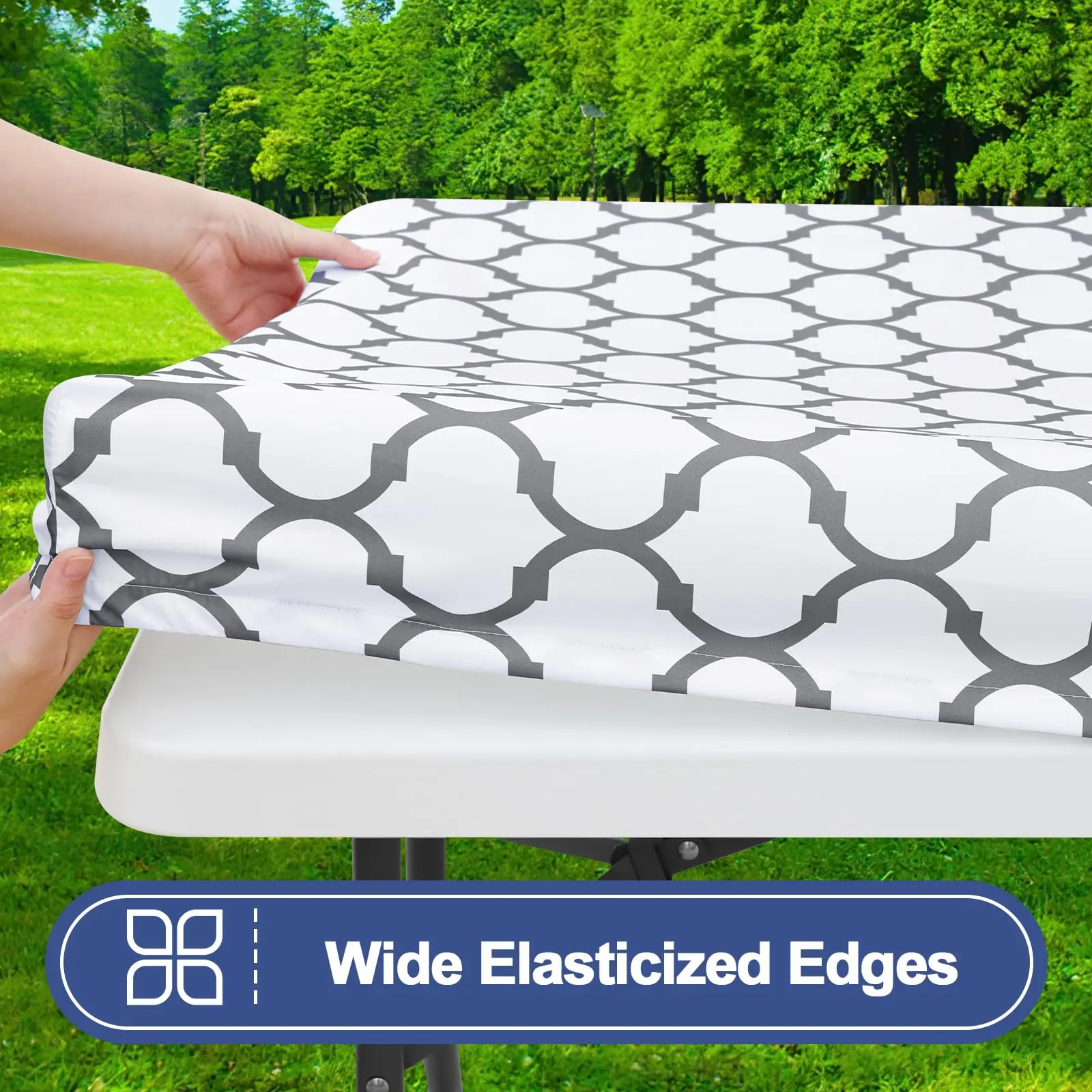 Mantel rectangular ajustado elástico, cubierta de poliéster lavable impermeable a prueba de viento, ideal para picnic, camping y actividades al aire libre