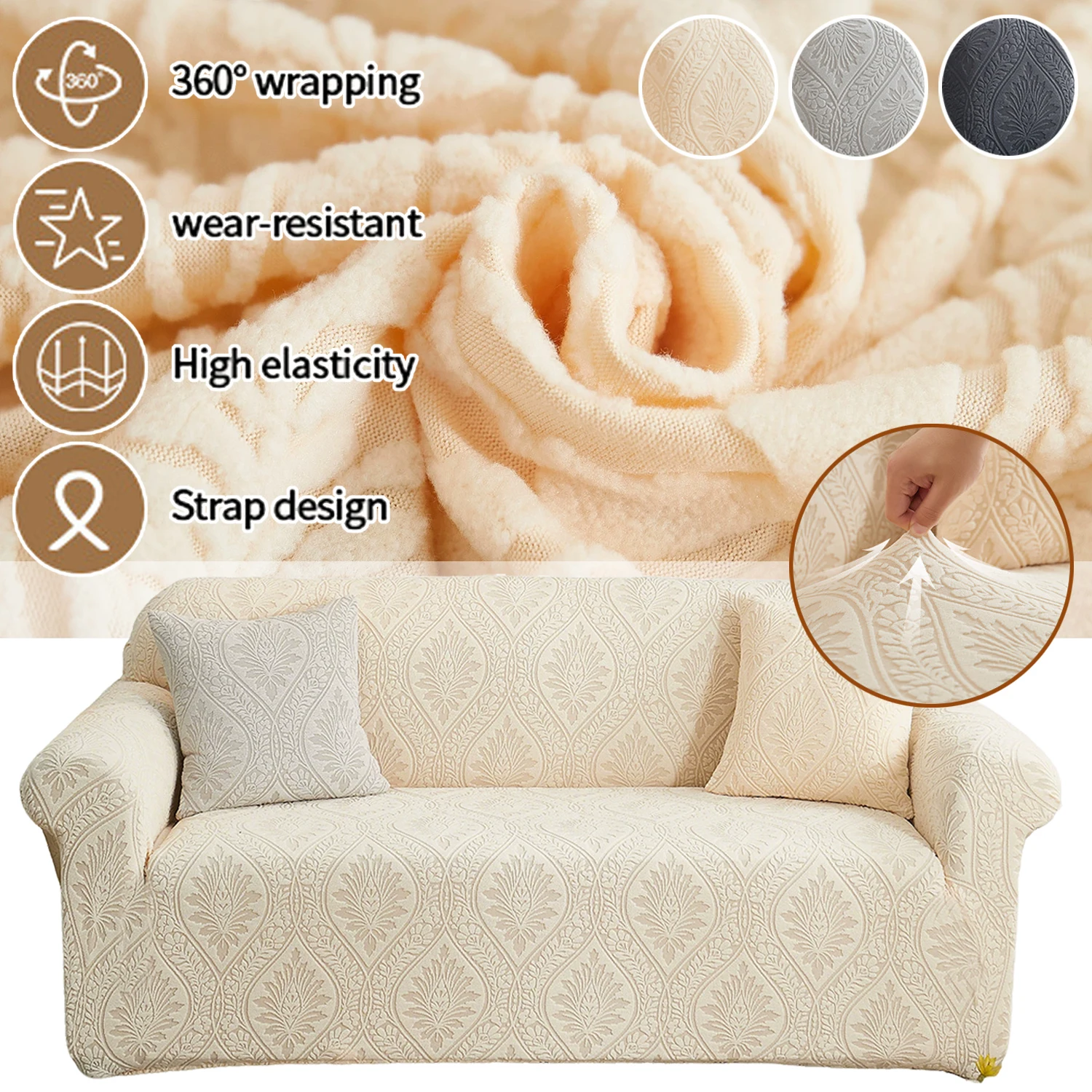 

1/2/3/4/5Seat Solid Color Elastic Sofa Cover Jacquard Fabric Stretch Slipcover Couch Cover for Living Room Home funda sofá 쇼파 커버