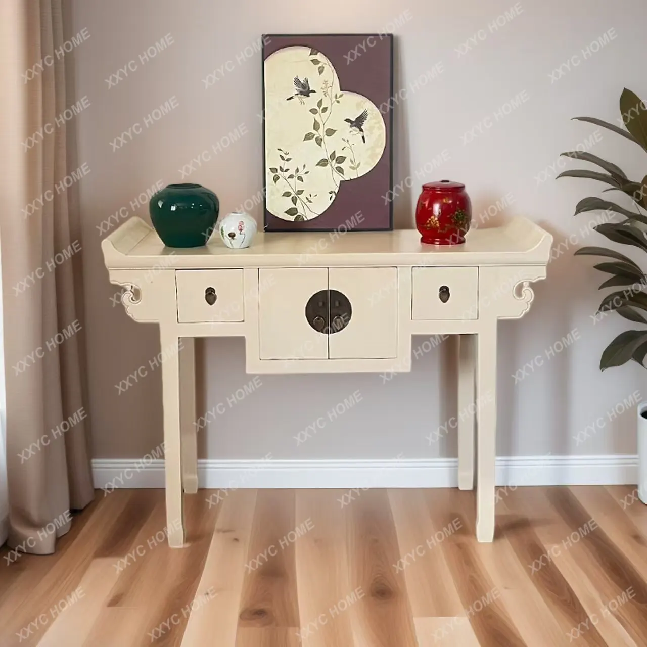 New Chinese porch table table simple medicine solid wood strip case living room decorative cabinet drawer locker warped head