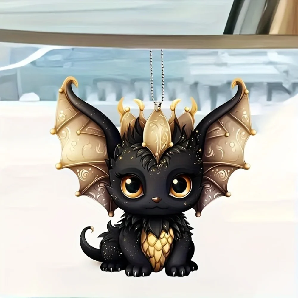 2D Black Dragon Halloween Keychain Cartoon Loong Acrylic Pendant Versatile Charm, Decor for Car,Backpack,Phone,Home,Festive,Gift