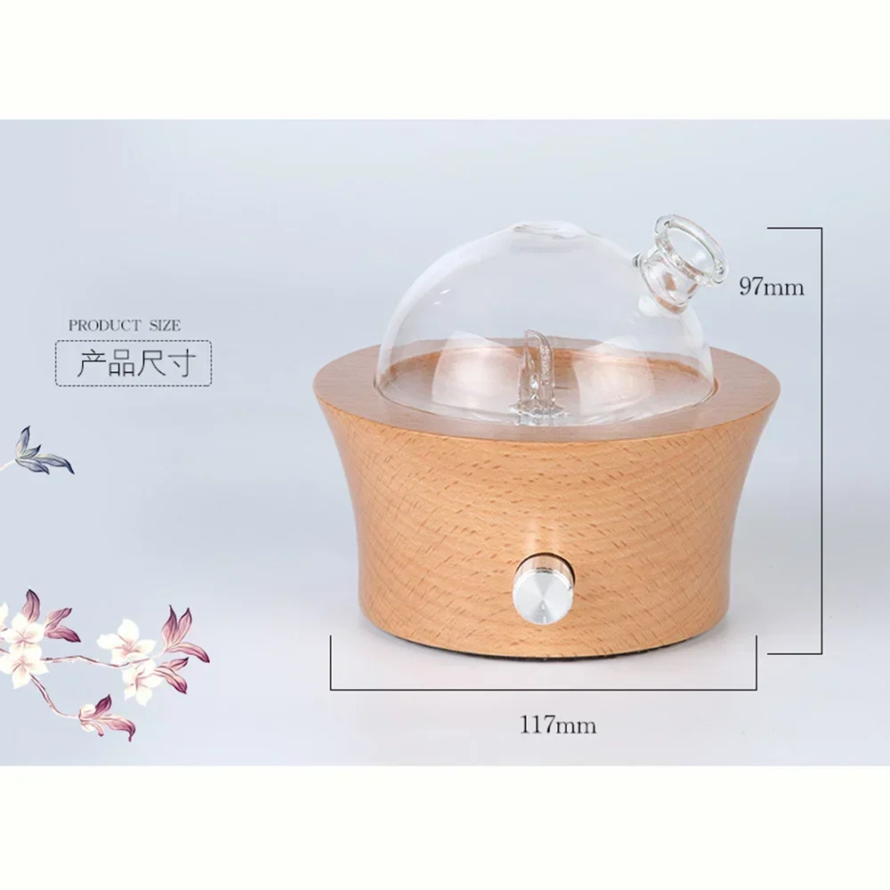 25ML Oil Diffuser Original Wood Base Glass LED Colored Nebulizing Essential for Aromatherapy with Higher Atomizing for Home Spa