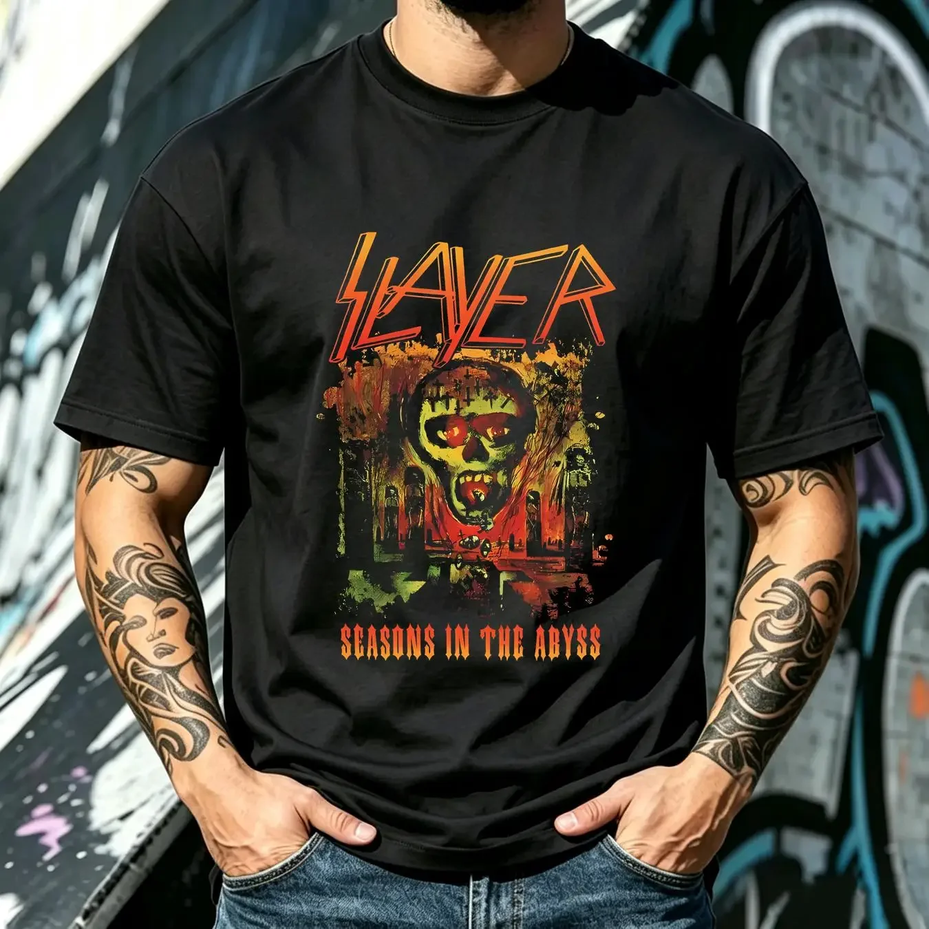 washed T Shirt slayer seasons in the abyss vintage Washed Top For Everyday Wear Stretched Stylish Casual Breathable Unisex