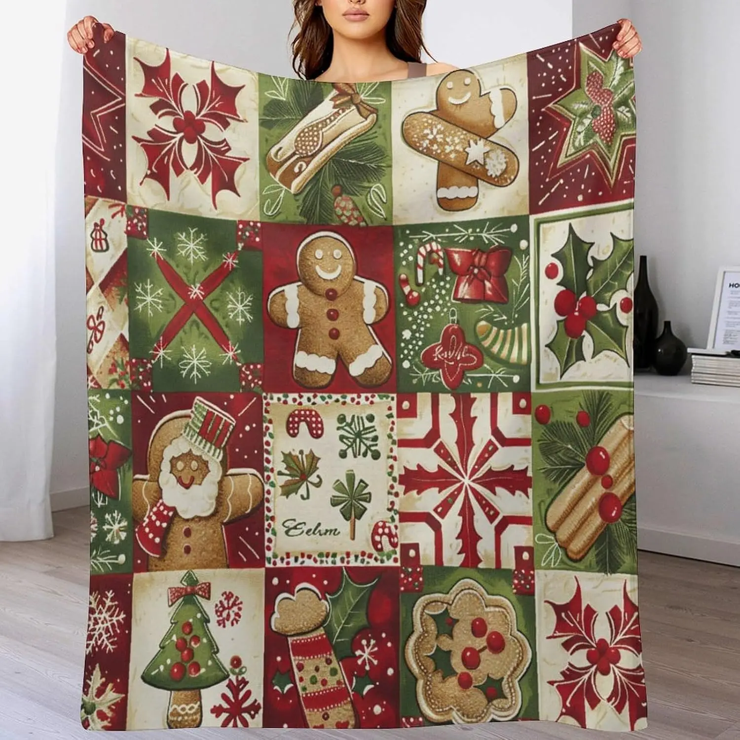 

Винтажное одеяло с рождественским узором, легкое, мягкое, уютное, классическое одеяло с пряничным человечком для дивана, дивана-кровати, принт, один размер