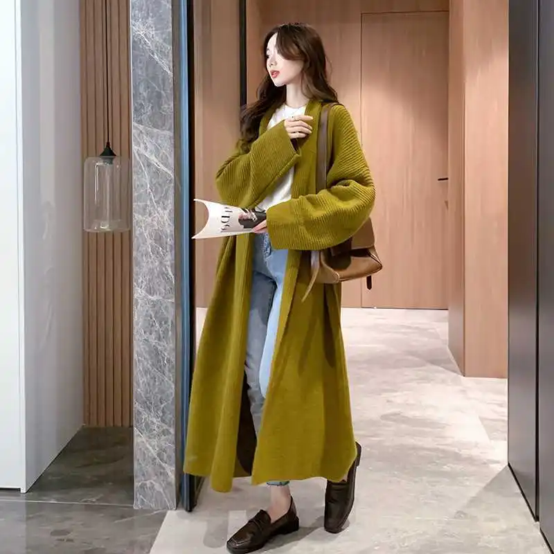 

Fashion Women Sweaters 2024 Autumn Winter Long Lazy Wind Knitted Cardigan Loose Long Sleeved Sweater Jacket Loose Cardigan W59