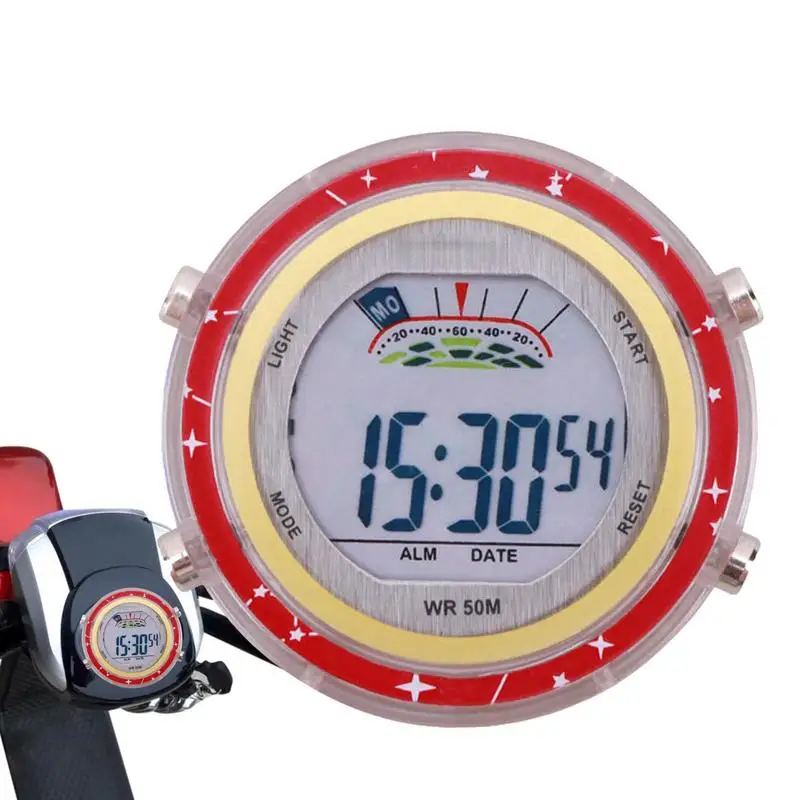 Motorcycle Watch Waterproof Handlebar Clock with Glowing Dial Stick-On Motorbike Mount Watch Digital Clocks Motorcycle Clocks