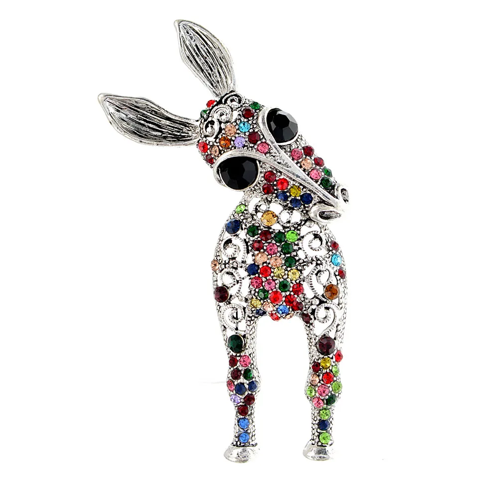 CINDY XIANG 2 Color Choose Rhinestone Donkey Brooches Women And Men Fashion Unisex Animal Pin Funny Cute Big Cartoon Kid Gifts