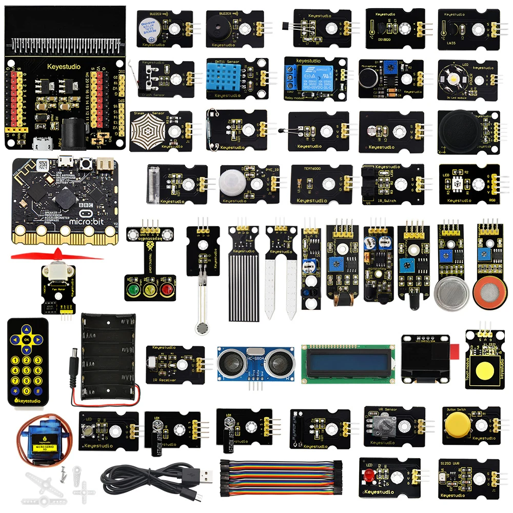 Keyestudio Micro:Bit 45 in 1 Sensor Starter Kit With Micro Bit V2 Board Learning Kit For BBC MicroBit Programming STEM Education