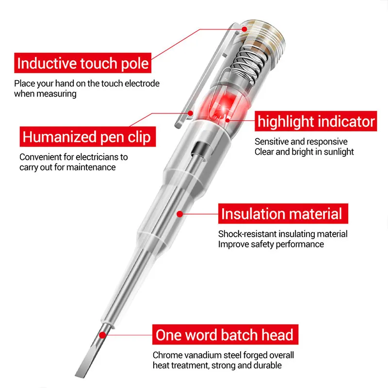 ZoeRax Electrical Test Pen One Word Bit Screwdriver Non-contact Induction Intelligent Voltage Indicator Light Tester Pen Tool