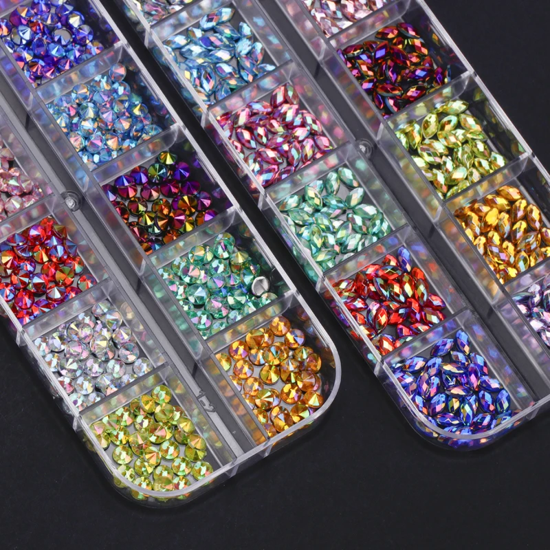 12 Gürtel Acryl Nail Art Dekoration Lagerung liefert Nagel Strass Bulk Flatback Strass Nagel Schmuck Charms Set Hotfix