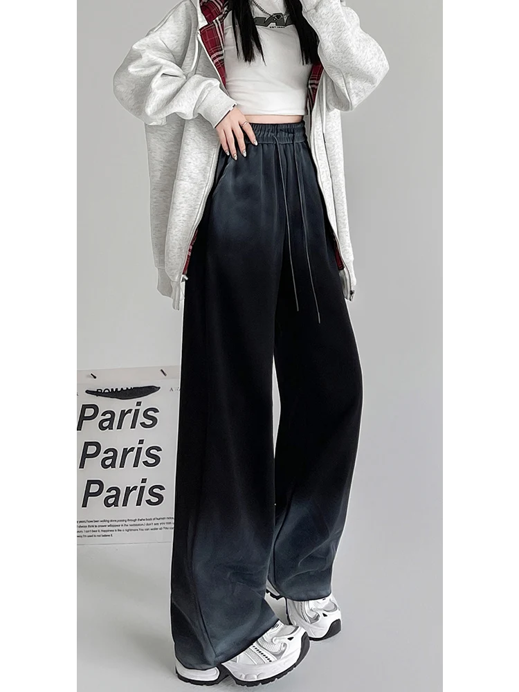 Women's Tie-dye Gradient Casual Sweatpants Women's Fall New Height Waist Loose Fit Slim Wide Leg Sweatpants