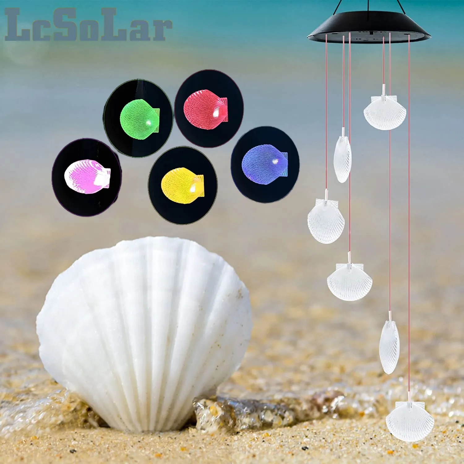 

Wind Chime Solar Shell Wind Chimes Outdoor Indoor Color Changing Light S Hook For Patio Deck Yard Garden Home Decoration