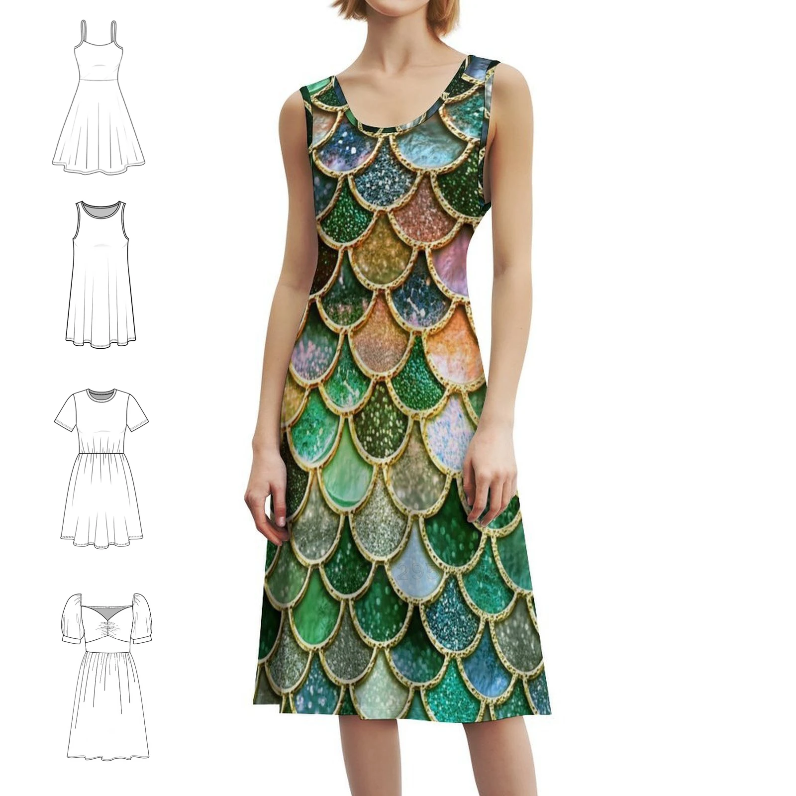 فستان مثير للإجازات من المعدن الربيعي باللونين الأخضر والذهبي اللامع للنساء على الشاطئ وحفلات أعياد الميلاد فستان قصير حورية البحر #1