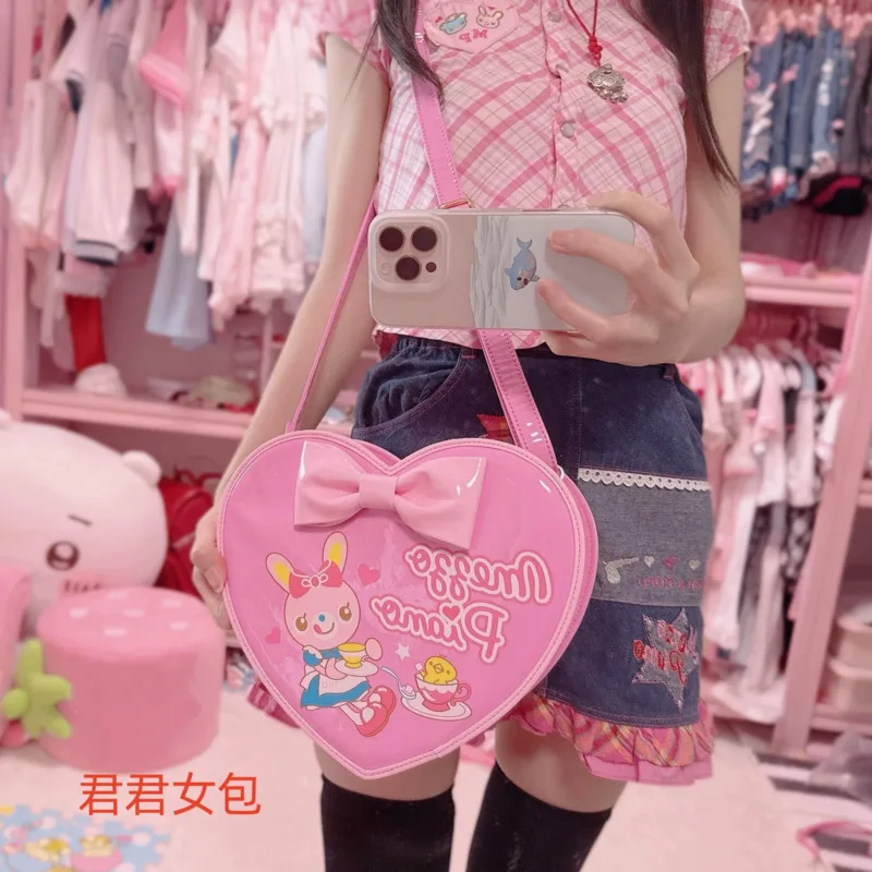 

Bunny Kawaii Pink Heart Tote Bag Print Bow MO Replica Crossbody Backpacks Lolita Soft Girl Cosplay DDLG Outfit Accessory New
