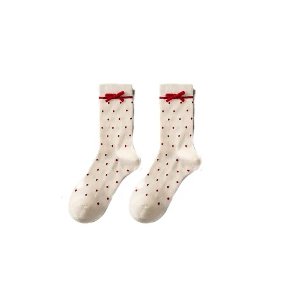 

Breathable Bowknot New Year Women's Socks Ruffle Dots Autumn Winter Red Socks Mid Tube Flower Horse Year Red Socks Wedding