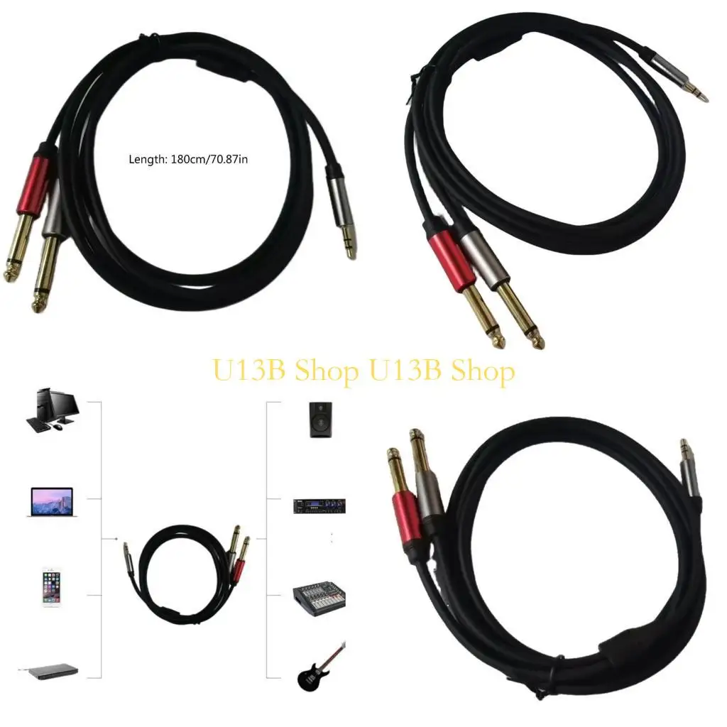 

U13B 1,5 м аудиолиния 3,5 мм TRS на двойной 6,35 мм TS AUX кабель для ПК, микшер для наушников, усилитель, 3,5 на двойной 6,5 с