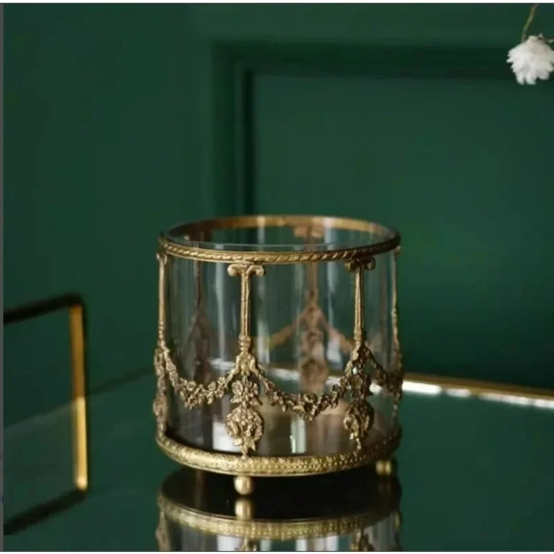 

【Лучшие продажи】Европейское ретро резное латунное стеклянное ведро для хранения кистей для макияжа, держатель для ручек, настольный светильник, орнамент, импорт