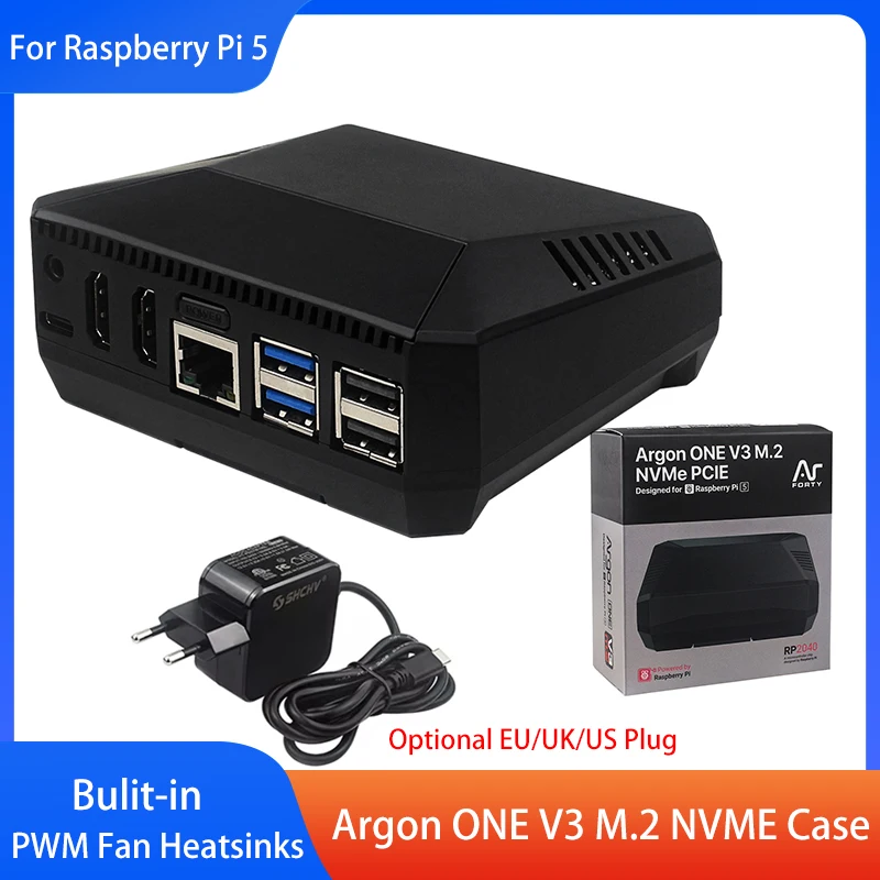 

Корпус Argon ONE V3 M.2 NVME, алюминиевый корпус, встроенный ШИМ-вентилятор, радиаторы опционально для Raspberry Pi 5
